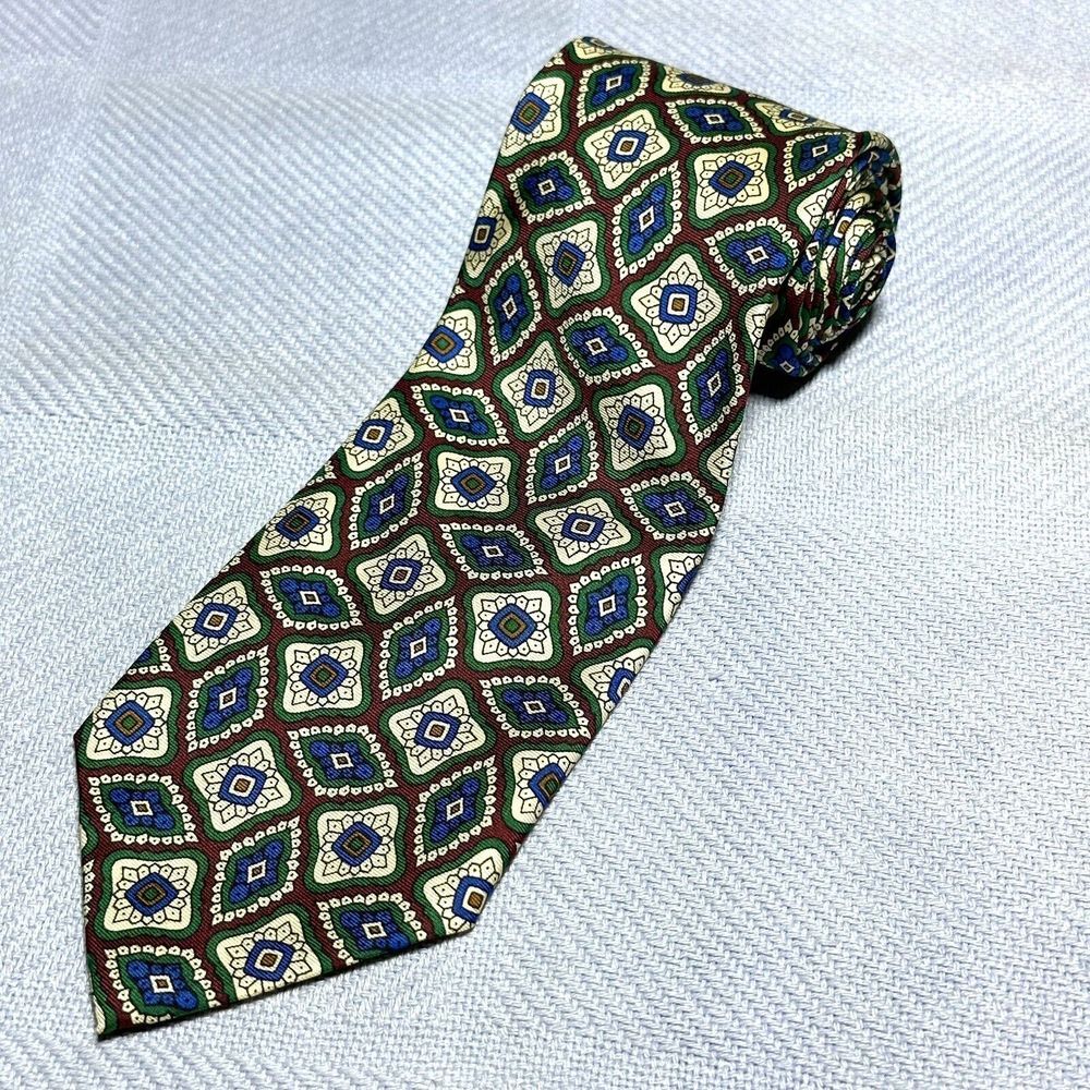 Vintage Polo by Ralph Lauren Mens 100% Silk Hand Made Necktie Geometric 3.5 x 57